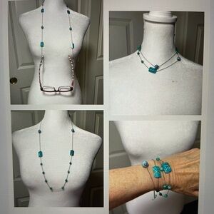 Turquoise Murano Silver Tone Eyeglass Necklace Choker Bracelet Necklace Combo